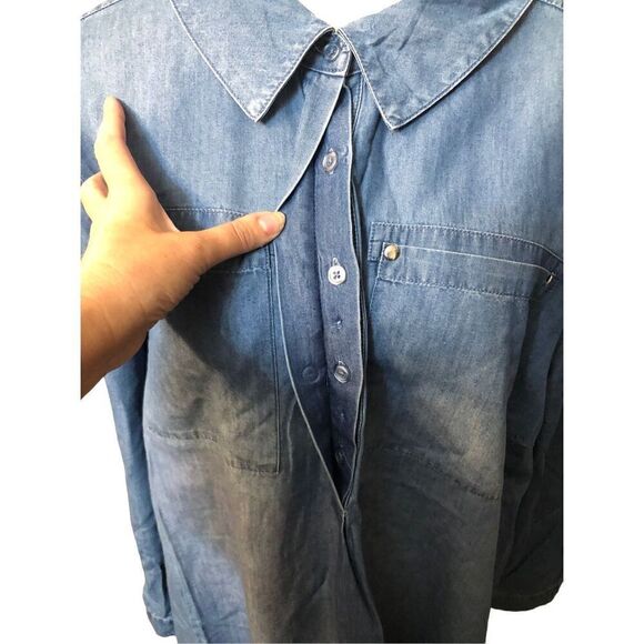 Lane Bryant chambray long sleeve blouse cotton Lyocell blend size 26/28 - Picture 3 of 10